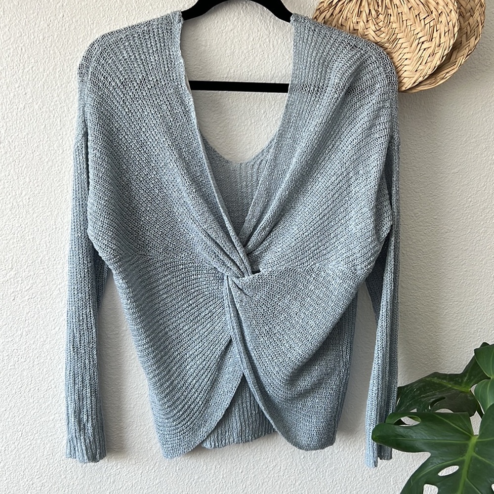 Moon & Madison Twist Back Light Blue Sweater